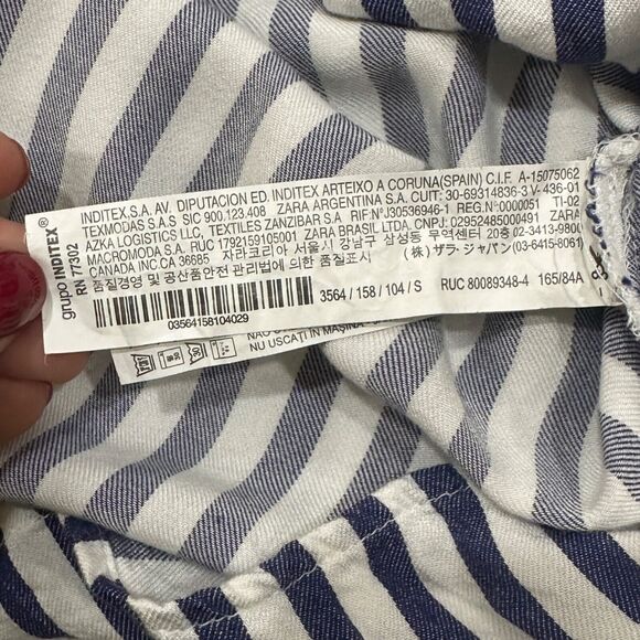 Zara Womens Size Small Stripe Button Down Shirt Nautical Crest Patch Long Sleeve - Picture 10 of 13